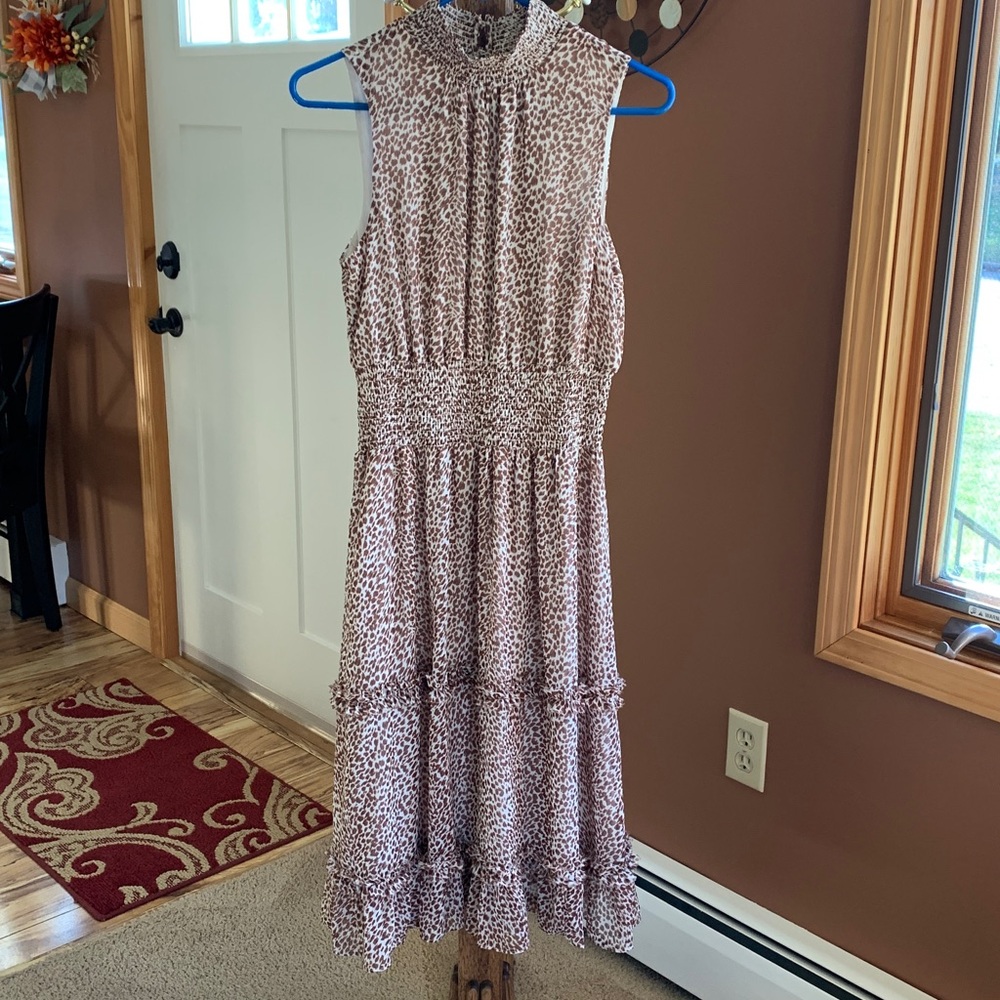 1 State cheetah tiered smocked animal sleeveless lightweight boho Dress sz M